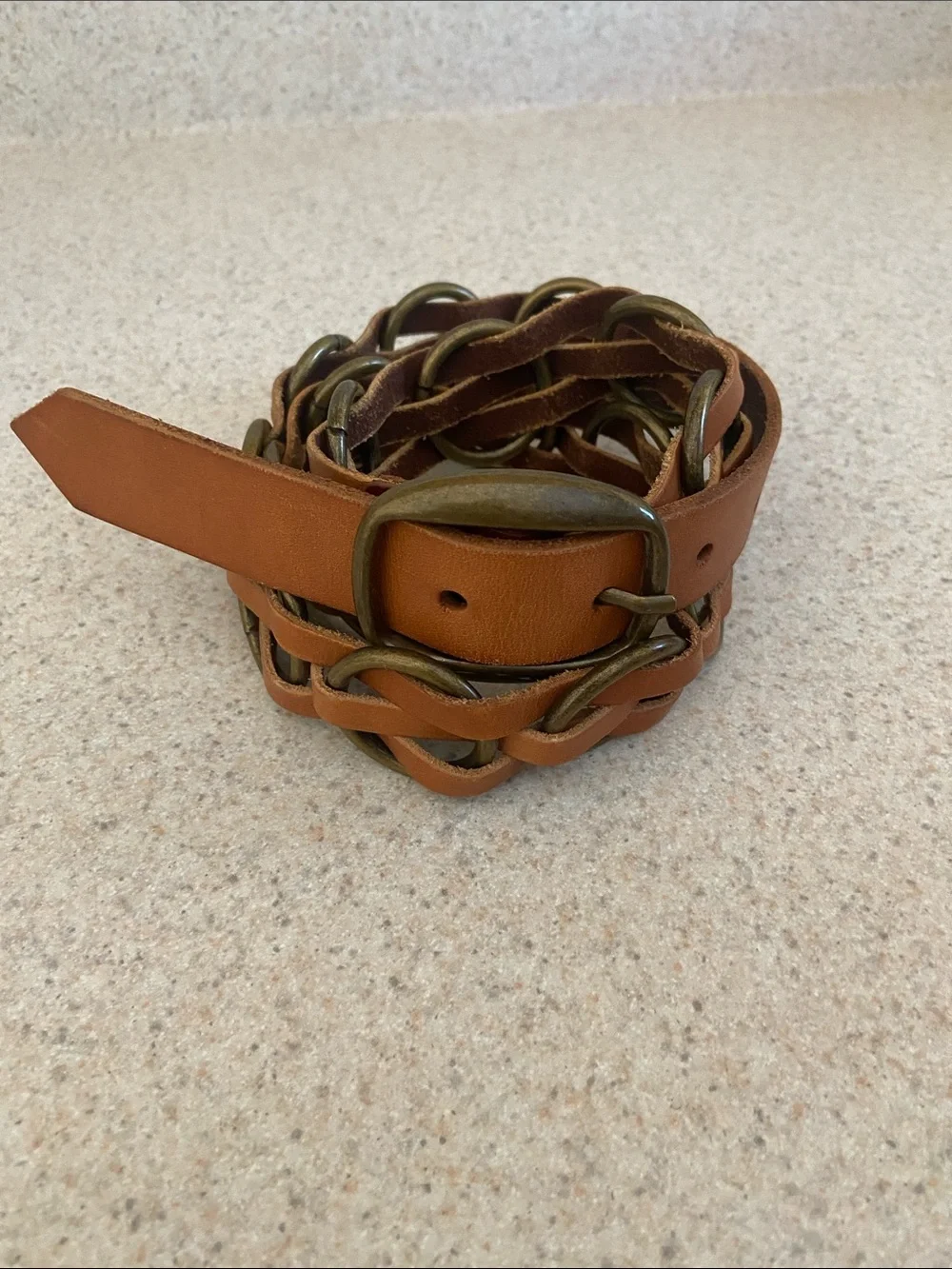 Express Brown Genuine Leather Ring Belt Size Medium Y2K Boho